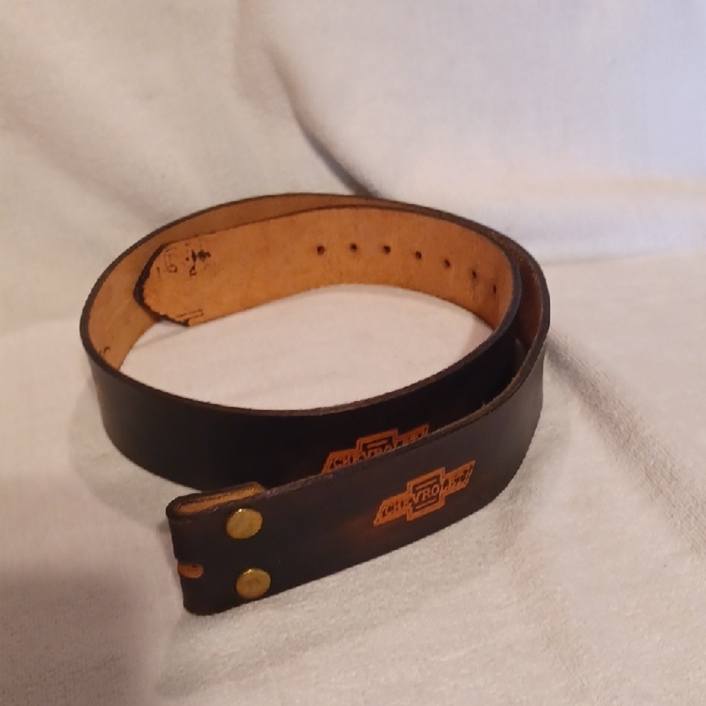 Dark Brown Leather Belt Chevrolet Hand Tooled Leather Belt Size 38
